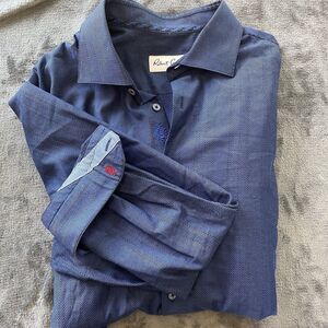 ROBERT GRAHAM Shirt Mens 42 16.5 Blue Chevron Button Up Long Sleeve